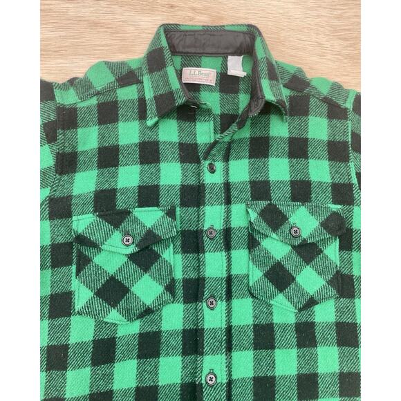 LL Bean Maine Guide Shirt Men's Wool Blend Green Size 27 Length 21.5 Width - Picture 3 of 8